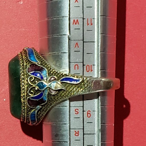 Vintage Chinese Silver & Jade Ring - Picture 6 of 7